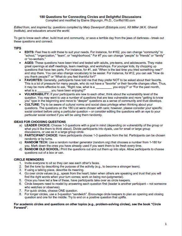 180 Circle Questions
