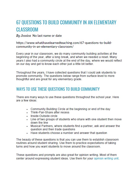 67 Questions to Build Community