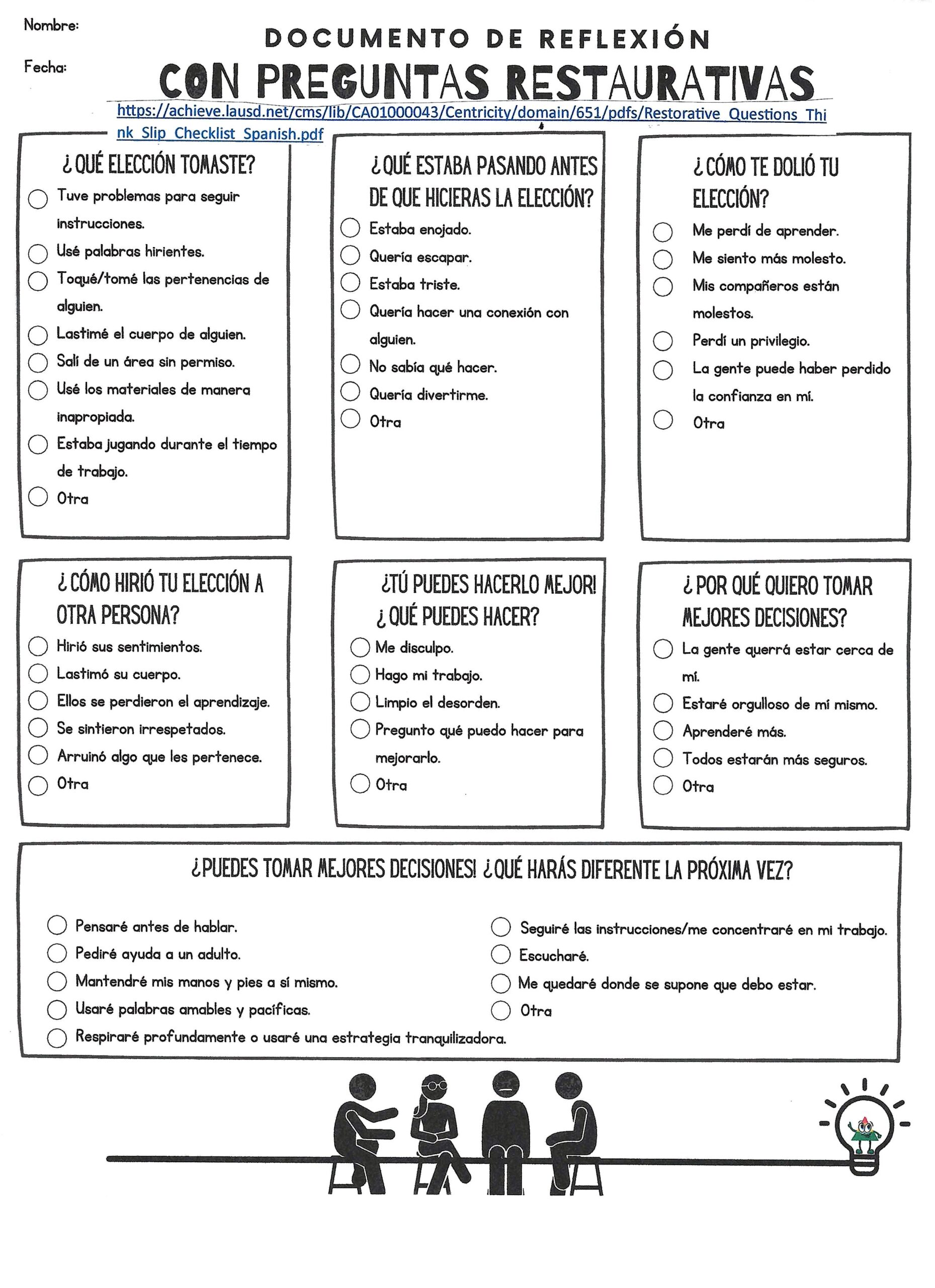 Restorative Questions Think Slip Spanish