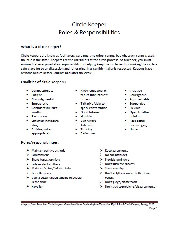 Circle Keeper Roles and Responsibilities