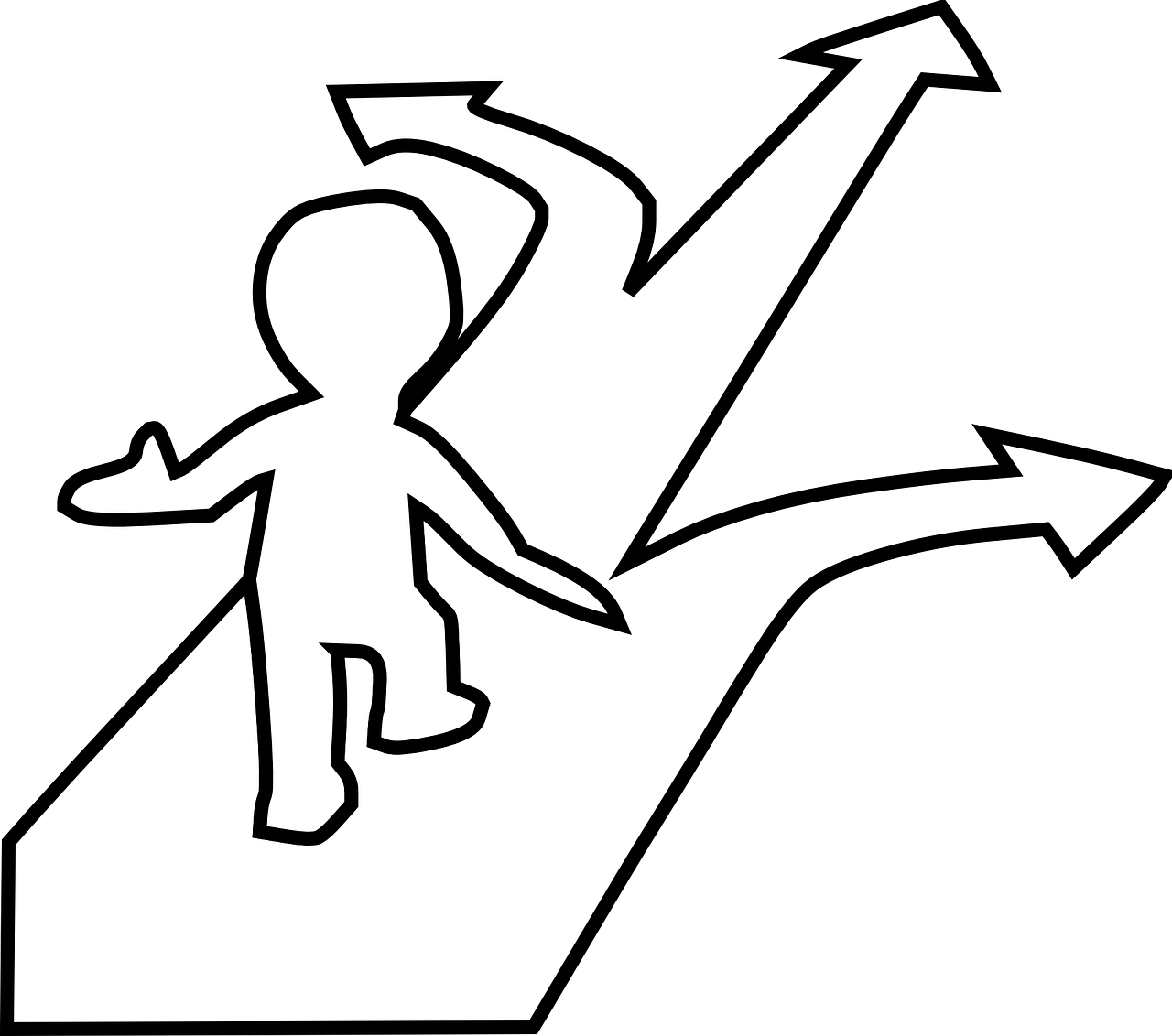 Confusion graphic a person on a path with many future choices