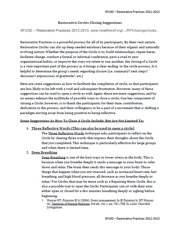 Restorative Circles Closing Suggestions