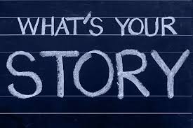 Chalkboard that reads "what's your story"