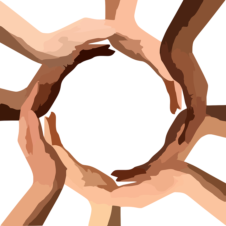 Approach to implementing restorative practices, decorative photo with hands in a circle