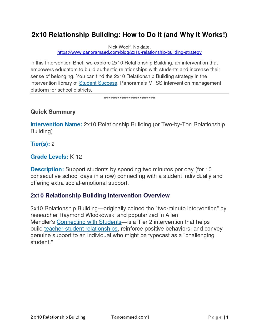 2x10 Relationship building. How to do it and why it works