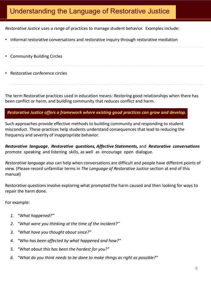 Understanding the Language of Restorative Practices